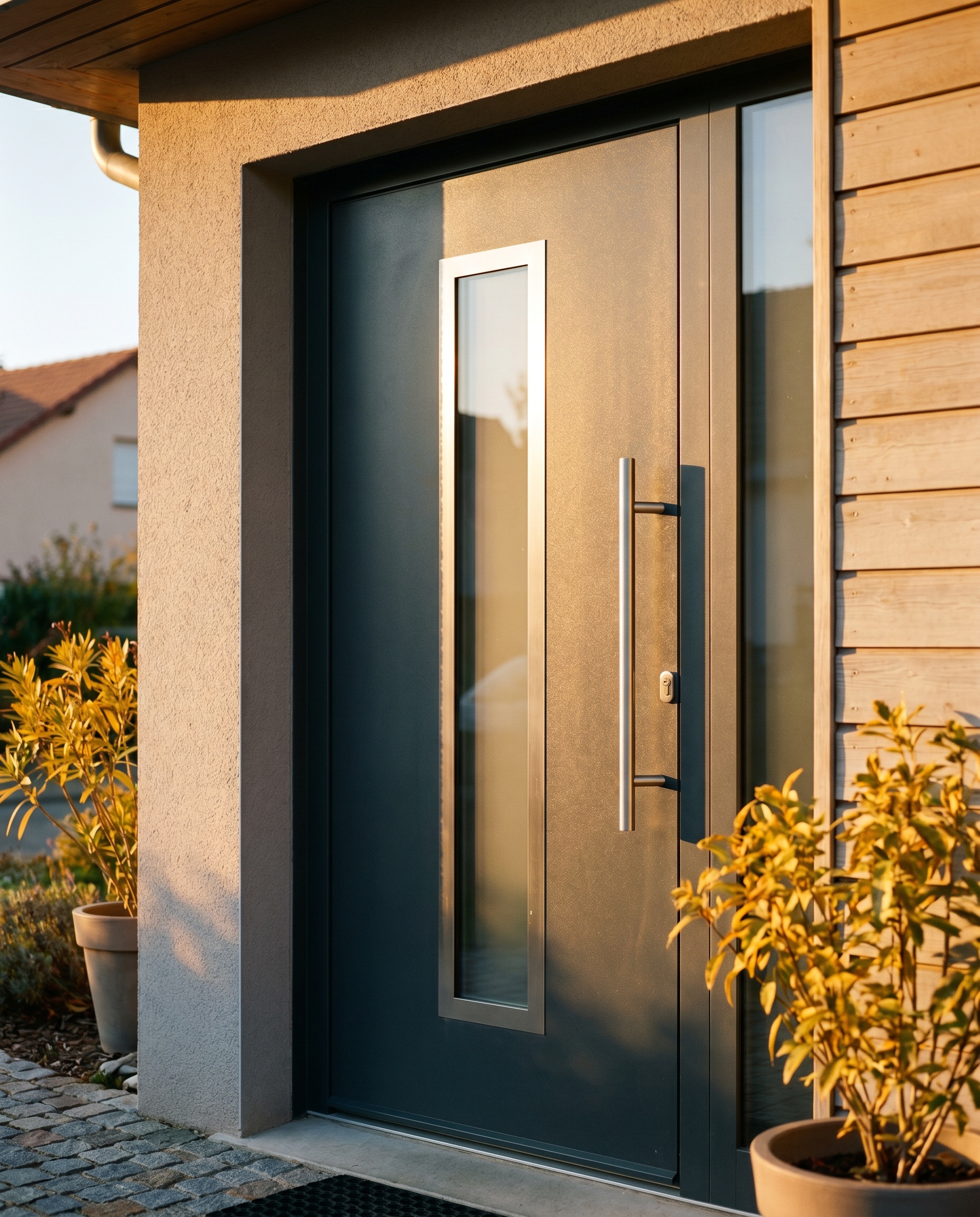 Porte d'entrée aluminium gris anthracite installée sur une maison à Habsheim