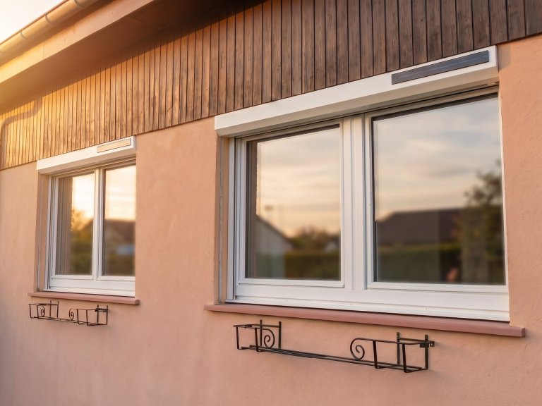 Fenêtre équipée d'un volet roulant solaire, installation Technilux